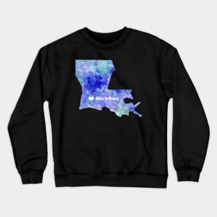 New Orleans Louisiana state map watercolor Watercolour Baton Rouge NOLA Crewneck Sweatshirt